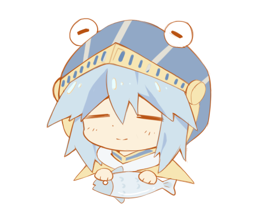 1other =_= androgynous animal blue_hair blue_headwear chibi chinese_commentary closed_eyes closed_mouth commentary_request dot_nose fish helmet holding holding_animal holding_fish jian_xing_zao len'en moritake_medias other_focus short_hair smile