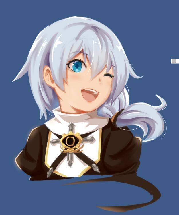 1girl ;d black_dress blue_background blue_eyes cropped_torso daidailong dress honkai_(series) honkai_impact_3rd long_hair long_sleeves looking_at_viewer nun one_eye_closed puffy_long_sleeves puffy_sleeves simple_background smile solo tareme teeth theresa_apocalypse theresa_apocalypse_(valkyrie_pledge) upper_body upper_teeth_only white_hair