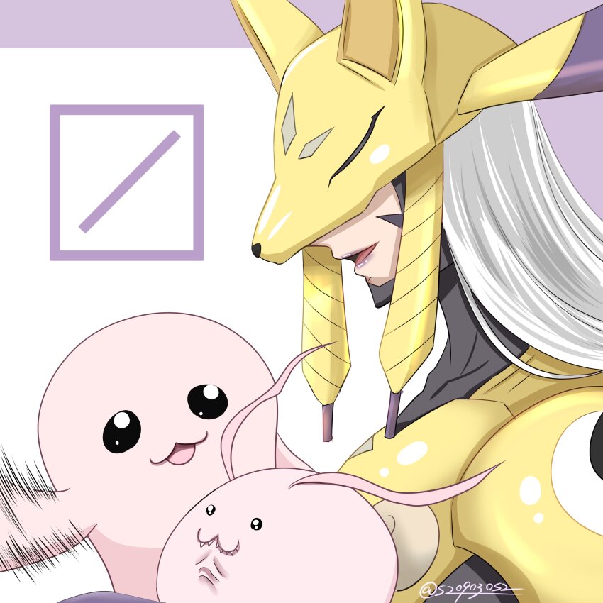 armor breasts digimon fox_mask gloves grey_hair huge_breasts japanese_clothes long_hair mask non-web_source purple_lips sakuyamon