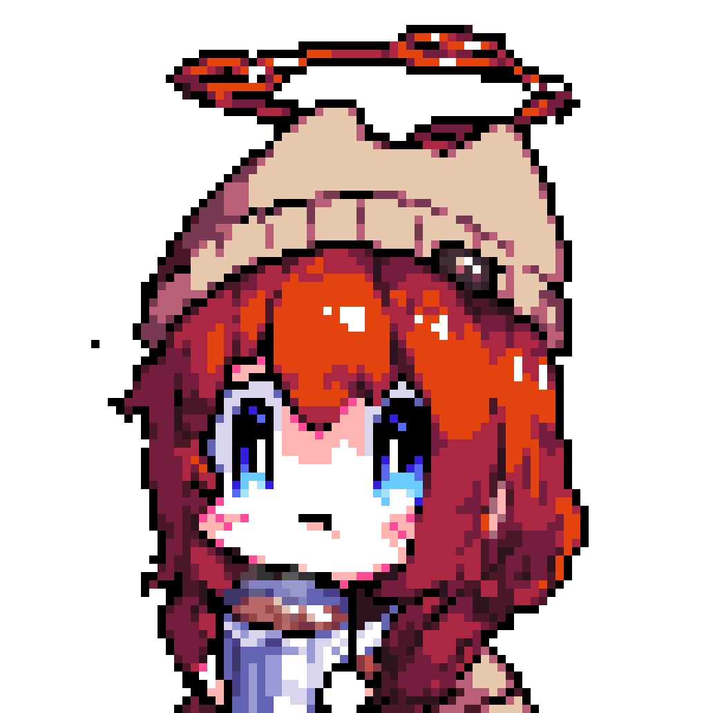 1girl animal_ear_headwear animated animated_gif beanie blue_archive blue_eyes blush brown_headwear closed_eyes closed_mouth downvote_(downvote_me) drinking halo hat maki_(blue_archive) maki_(camp)_(blue_archive) red_halo redhead simple_background solo upper_body white_background