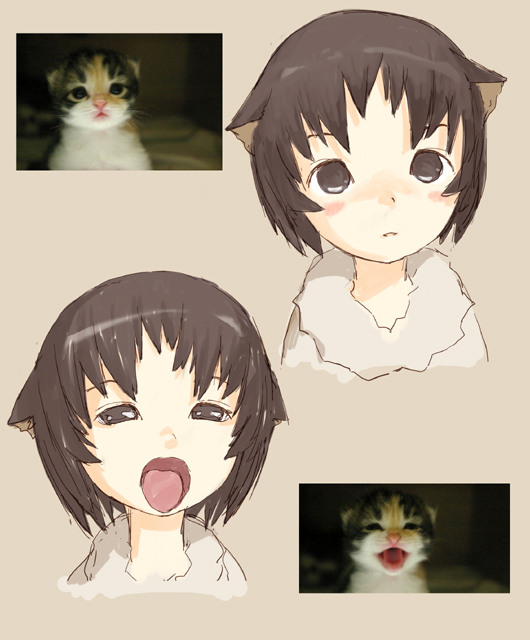 bad_id blush_stickers brown_hair cat cat_ears kitten original personification photo reference_photo short_hair tongue tougetsu_gou