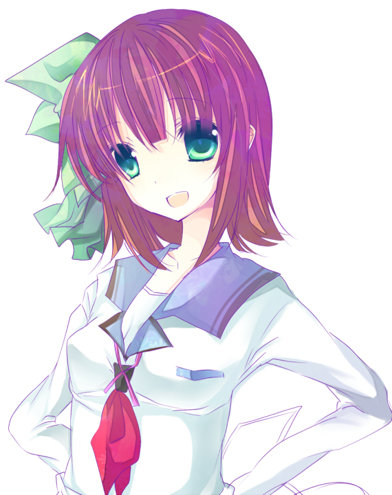angel_beats! green_eyes hairband kisaragi_kiriha purple_hair school_uniform serafuku short_hair yuri_(angel_beats!)