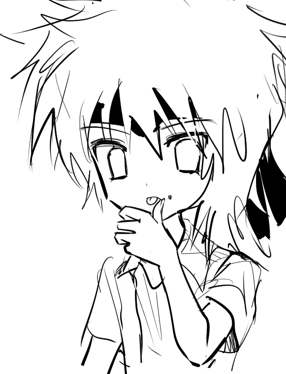 1other androgynous atoymk collared_shirt greyscale headband kurohebi layered_shirt len'en medium_hair monochrome open_clothes open_shirt other_focus shirt short_sleeves simple_background sketch solo tongue tongue_out upper_body white_background