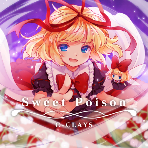1girl album_cover back_bow black_shirt black_skirt blonde_hair blouse blue_eyes blush bow bowtie c-clays circle_name clenched_hand clouds collar collared_shirt cover english_text fairy fairy_wings field fingernails flower flower_field frilled_shirt frilled_shirt_collar frilled_skirt frilled_sleeves frills game_cg hair_bow hair_ribbon lily_of_the_valley long_skirt looking_at_viewer medicine_melancholy official_art open_mouth outdoors petals puffy_short_sleeves puffy_sleeves purple_sky reaching reaching_towards_viewer red_bow red_bowtie red_ribbon red_shirt red_skirt ribbon ribbon-trimmed_shirt sally_(pacch0614) shirt short_hair short_sleeves skirt sky smile solo touhou touhou_cannonball white_bow white_collar wind wings