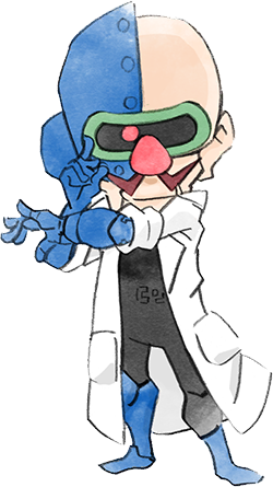 1boy bald big_nose black_jumpsuit blue_footwear cyborg dr._crygor facial_hair jumpsuit lab_coat looking_at_viewer lowres mustache official_art pink_nose takeuchi_kou third-party_source warioware warioware:_get_it_together!