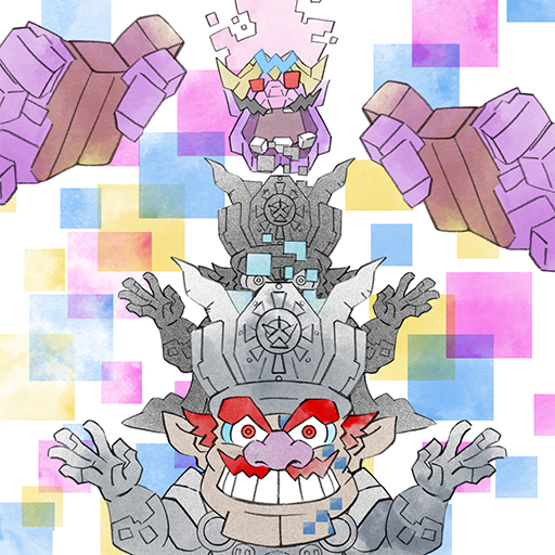 1boy big_nose cleft_chin crown disembodied_limb facial_hair glitch looking_at_viewer mustache official_art open_mouth pointy_ears red_eyes redhead takeuchi_kou thick_eyebrows third-party_source wario wario_bug warioware warioware:_get_it_together!