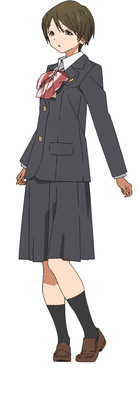 1girl :o akebi-chan_no_serafuku black_jacket black_skirt black_socks blazer bow bowtie brown_eyes brown_footwear brown_hair collared_shirt diagonal-striped_bow diagonal-striped_bowtie diagonal-striped_clothes dress_shirt full_body highres jacket kneehighs loafers long_sleeves looking_at_viewer official_art open_mouth pleated_skirt red_bow red_bowtie roubai_academy_school_uniform_(new) shirt shoes short_hair simple_background skirt socks solo standing striped_clothes tachi-e tanigawa_kei transparent_background white_shirt