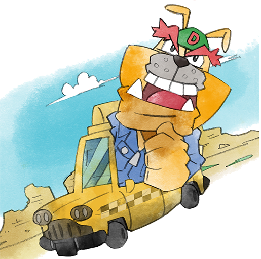 1boy blue_jumpsuit blue_sky brown_fur clouds dog dribble_(warioware) driving fangs furry furry_male jumpsuit official_art open_mouth sky takeuchi_kou taxi third-party_source warioware warioware:_get_it_together!