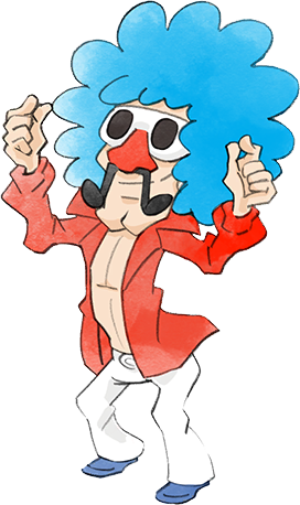 1boy big_nose blue_footwear blue_hair facial_hair jacket jimmy_t lowres mustache official_art open_clothes open_jacket pants red_jacket red_nose smile sunglasses takeuchi_kou third-party_source warioware warioware:_get_it_together! white_pants