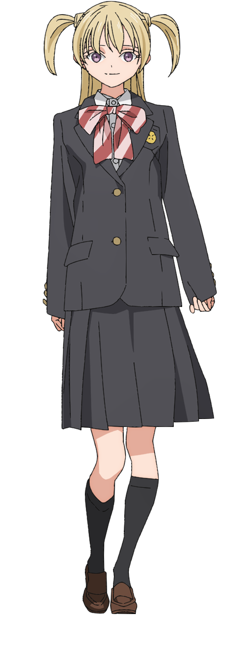 1girl akebi-chan_no_serafuku black_jacket black_skirt black_socks blazer blonde_hair bow bowtie brown_footwear collared_shirt diagonal-striped_bow diagonal-striped_bowtie diagonal-striped_clothes dress_shirt full_body highres jacket kizaki_erika kneehighs loafers long_hair long_sleeves looking_at_viewer official_art pleated_skirt red_bow red_bowtie roubai_academy_school_uniform_(new) shirt shoes simple_background skirt sleeves_past_wrists socks solo standing striped_clothes tachi-e transparent_background two_side_up violet_eyes white_shirt