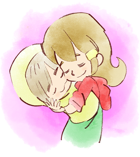 1boy 1girl 5-volt 9-volt baby brown_hair holding_baby hood hoodie hug long_hair mother_and_son official_art red_hoodie smile takeuchi_kou third-party_source warioware warioware:_get_it_together!
