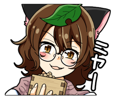 1girl :d animal_ears brown_eyes brown_hair brown_scarf fingernails futatsuiwa_mamizou glasses holding leaf leaf_on_head looking_at_viewer lowres open_mouth raccoon_ears raccoon_girl round_eyewear scarf short_hair smile solo tatsu_toyoyo touhou transparent_background wild_and_horned_hermit