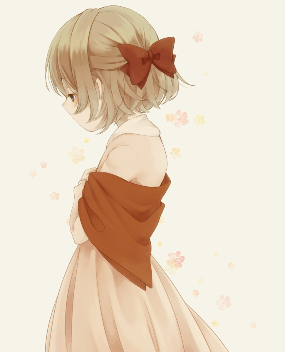 1girl abs back blonde_hair bow dress facing_away floral_background hair_bow highres long_dress looking_down mother_(game) mother_2 paula_(mother_2) pink_dress shifumame short_hair short_sleeves solo