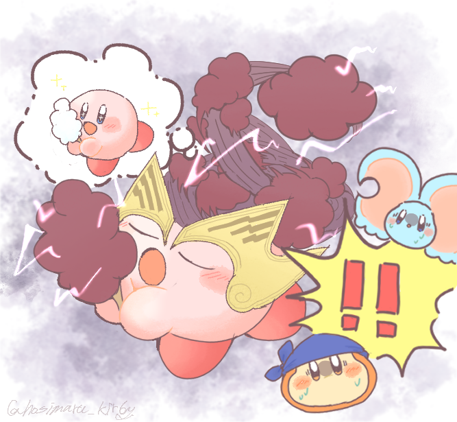 bandana_waddle_dee closed_eyes clouds copy_ability dreaming elfilin food holding holding_food holding_ice_cream hosimaru_kirby ice_cream kirby kirby_(series) kirby_and_the_forgotten_land open_mouth sleeping storm_tornado_kirby tornado_kirby twitter_username