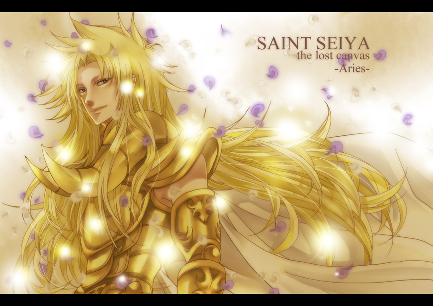 aries_shion armor blonde_hair cape full_armor long_hair male petals saint_seiya saint_seiya:_the_lost_canvas solo