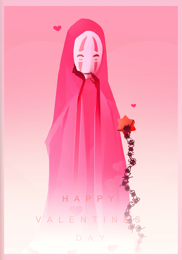 border commentary english_commentary gokupo101 happy_valentine heart kaonashi no_humans pink_border pink_theme sen_to_chihiro_no_kamikakushi star_(symbol) studio_ghibli susuwatari