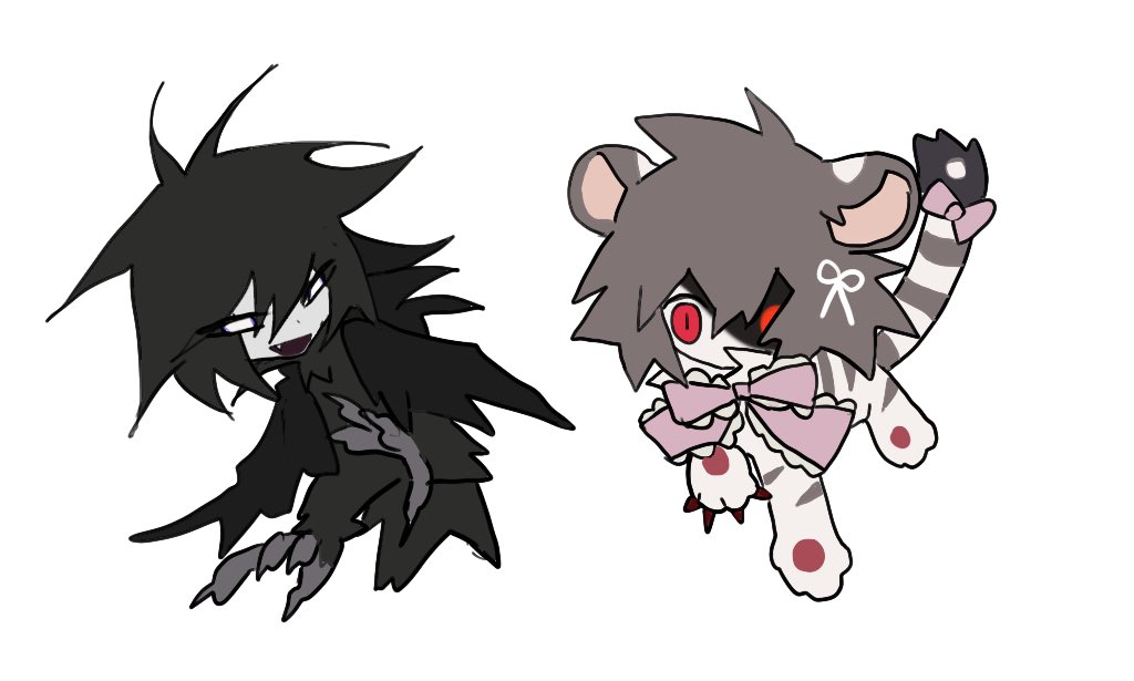 animal_ears black_feathers black_hair bow brown_fur chibi chibi_only claws creature feathers full_body harpy_boy kamikiririp monster_boy no_humans open_mouth original pink_bow red_eyes smile sphinx tail tail_bow tail_ornament talons tiger tiger_ears wings