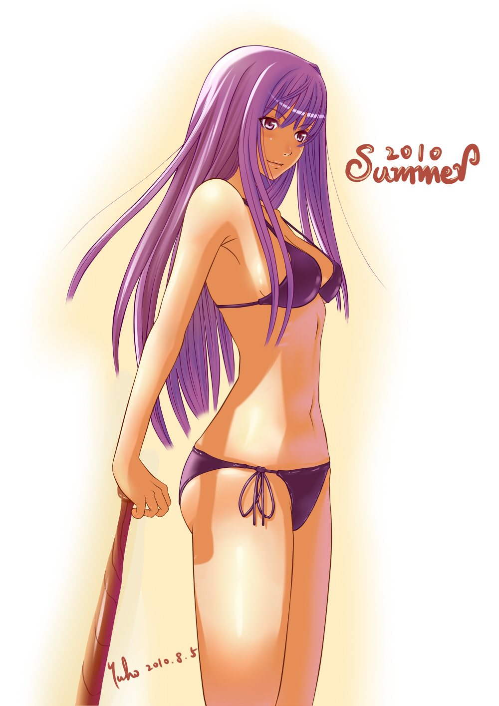 bikini highres long_hair original purple_eyes purple_hair solo swimsuit violet_eyes yuho_lin