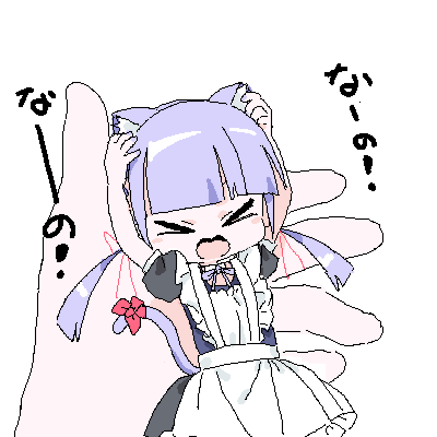 &gt;_&lt; 1girl 1other animal_ear_fluff animal_ear_hairband animal_ears apron arms_up black_dress blunt_bangs blush_stickers bow cat_covering_ears_(meme) cat_ear_hairband cat_ears cat_tail closed_eyes clutching_head cowboy_shot dress facing_viewer fake_animal_ears hairband hands_on_own_head in_palm jaggy_lines lokulo-chan lokulo_no_mawashimono long_hair low_twintails lowres maid maid_apron meme mini_person minigirl neck_ribbon open_mouth original pov pov_hands puffy_short_sleeves puffy_sleeves purple_hair purple_ribbon red_bow ribbon short_sleeves simple_background tail tail_bow tail_ornament twintails white_background