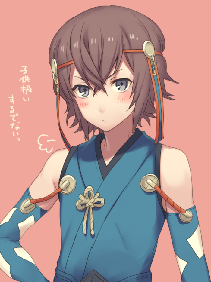 1boy bare_shoulders brown_hair closed_mouth crossed_bangs fire_emblem fire_emblem_fates grey_eyes hayato_(fire_emblem) japanese_clothes kikugetsu male_focus print_sleeves solo translation_request