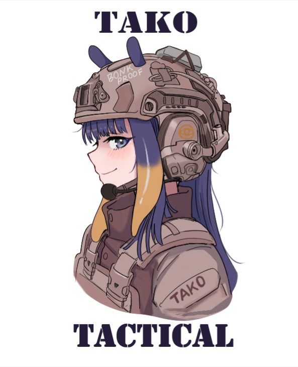 1girl chrispy_tuna commentary english_commentary english_text gradient_hair helmet hololive hololive_english long_hair looking_at_viewer microphone military_uniform multicolored_hair ninomae_ina'nis orange_hair purple_hair sidelocks simple_background smile solo tentacle_hair tentacles uniform very_long_hair virtual_youtuber white_background