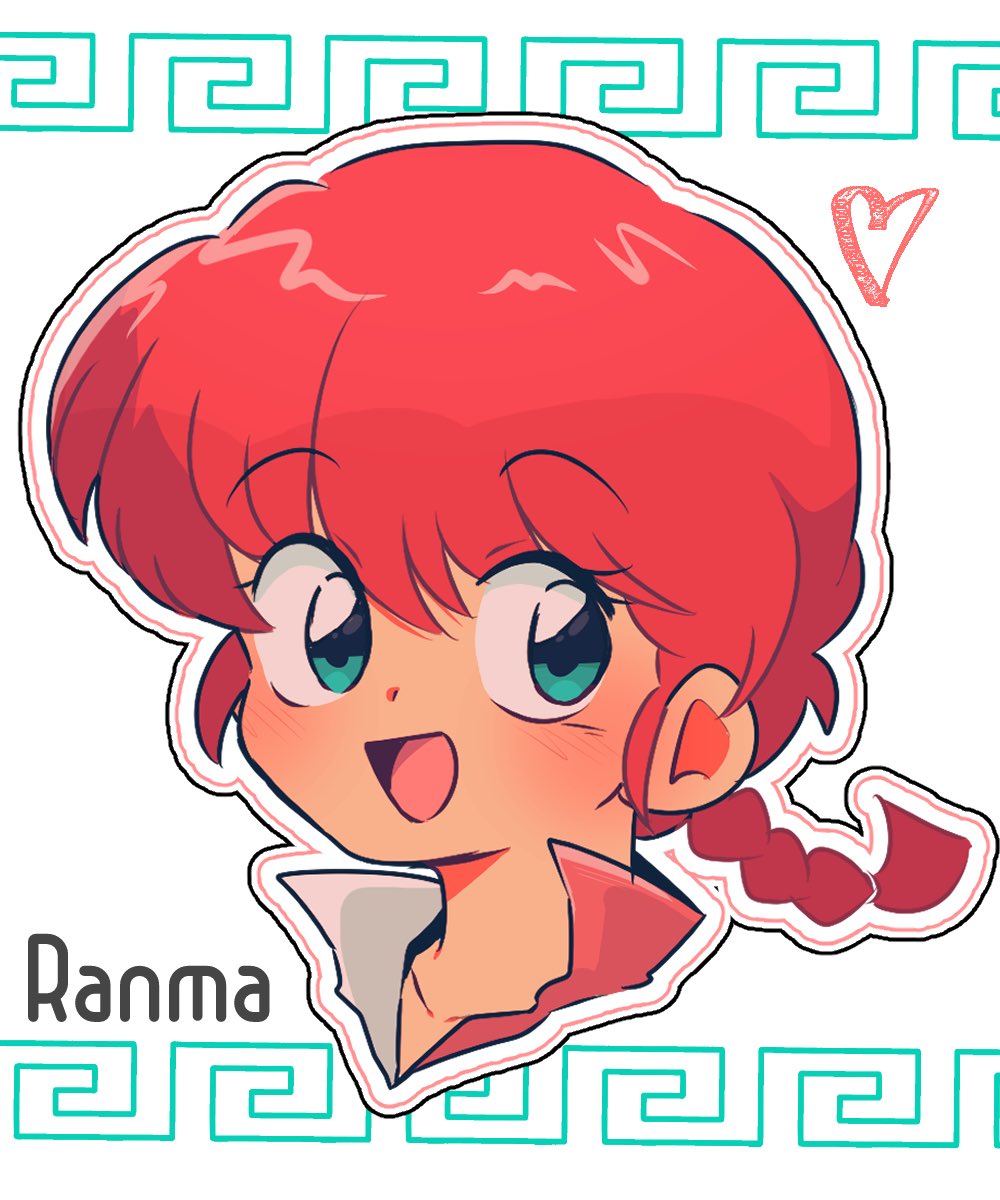 1girl braid braided_ponytail character_name green_eyes happy heart highres meandros ranma-chan ranma_1/2 redhead simple_background solo usapoyn0324 white_background