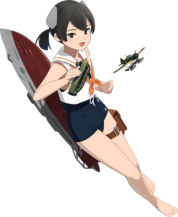 1girl black_eyes black_hair blue_one-piece_swimsuit full_body hair_ornament i-41_(kancolle) kantai_collection looking_at_viewer machinery official_art one-piece_swimsuit open_mouth ponytail sailor_collar school_swimsuit school_uniform serafuku shibafu_(glock23) shirt short_hair short_ponytail sleeveless smile solo swimsuit swimsuit_under_clothes transparent_background white_sailor_collar