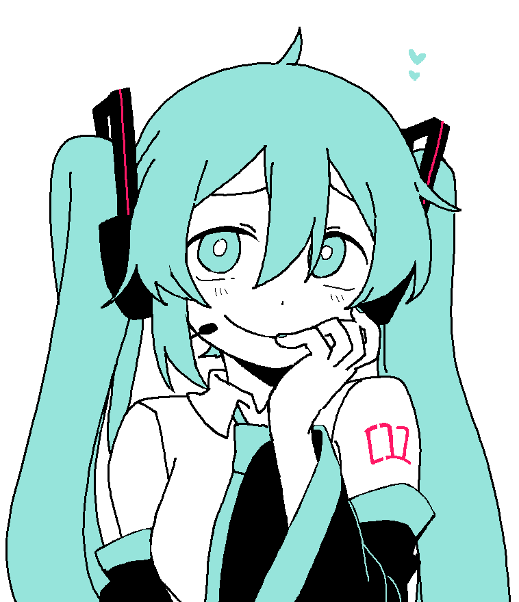 1girl bare_shoulders bbyong403 black_sleeves blue_eyes blue_hair blue_nails blue_necktie blush closed_mouth collared_shirt detached_sleeves dot_nose hair_between_eyes hair_ornament hand_on_own_cheek hand_on_own_face hatsune_miku headset long_sleeves looking_at_viewer microphone nail_polish necktie number_tattoo shirt sidelocks simple_background smirk solo tattoo twintails upper_body vocaloid white_background white_shirt