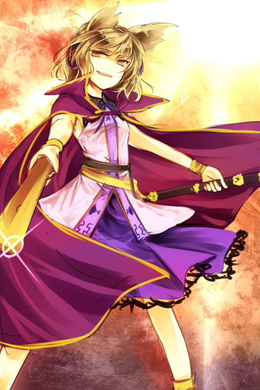 1girl brown_eyes brown_hair cape commentary_request earmuffs feet_out_of_frame kutsuki_kai one-hour_drawing_challenge pointy_hair purple_cape purple_skirt skirt solo touhou toyosatomimi_no_miko