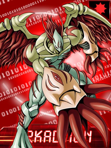 arkadimon_perfect armor claws digimon digimon_(creature) horns lowres official_art red_eyes redhead short_hair solo tentacles wings