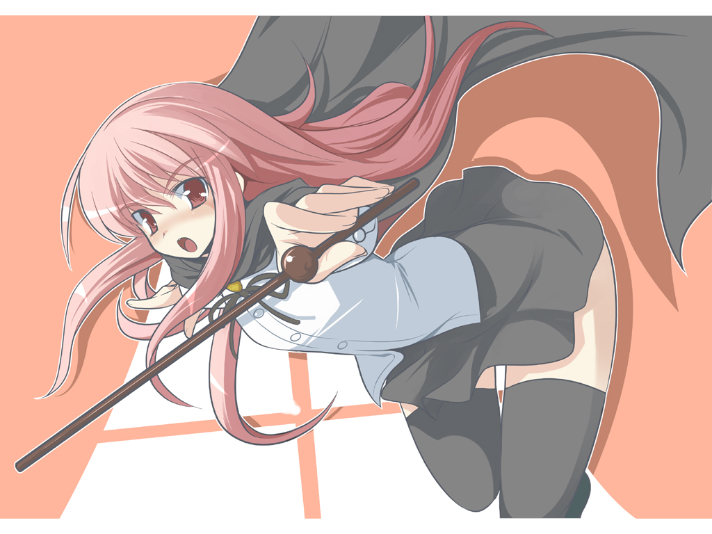 louise_francoise_le_blanc_de_la_valliere miniskirt pink_hair red_eyes shijou_sadafumi skirt solo thighhighs wallpaper wand zero_no_tsukaima zettai_ryouiki