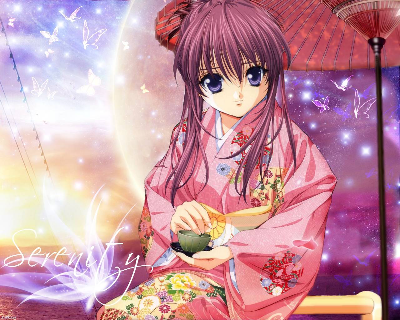 blue_eyes chikage japanese_clothes kimono long_hair sake sister_princess tenhiro_naoto umbrella