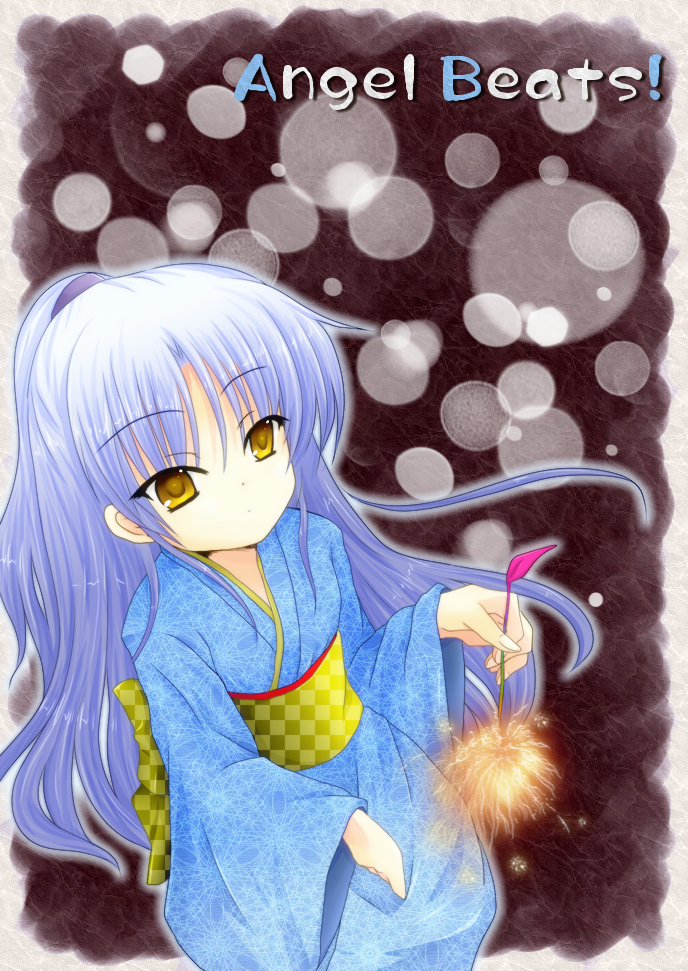 angel_beats! blue_hair japanese_clothes long_hair nora-toro sparkler tachibana_kanade yellow_eyes yukata