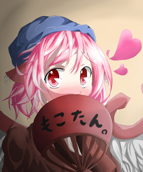 blush covering_mouth embarrassed face fan heart komamk mystia_lorelei pink_eyes pink_hair touhou translated