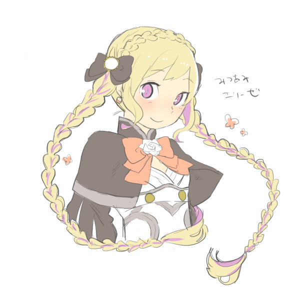 1girl aisutabetao aristocratic_clothes black_capelet blonde_hair braid capelet earrings elise_(fire_emblem) french_braid jewelry looking_at_viewer low_twin_braids low_twintails multicolored_hair purple_hair solo streaked_hair twin_braids twintails violet_eyes