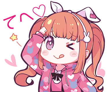 &gt;_o 1girl ;q animal_ears arm_up black_ribbon blush bright_pupils chibi denonbu dojikko_pose hair_ornament hand_on_own_head heart hood hooded_jacket jacket long_hair long_sleeves looking_at_viewer lowres neck_ribbon nonkomu_(furiten5553) official_art one_eye_closed orange_hair outline pink_jacket pink_shirt rabbit_ears rabbit_hair_ornament ribbon sakurano_mimito shirt smile solo star_(symbol) tehepero tongue tongue_out translation_request transparent_background twintails upper_body violet_eyes white_outline white_pupils