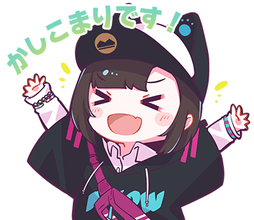 &gt;_&lt; 1girl :d animal_ears animal_hat arms_up baseball_cap black_hair black_hoodie bracelet cat_ears cat_hat closed_eyes collared_shirt denonbu facing_viewer fake_animal_ears fang fanny_pack hat hood hoodie jewelry kurogane_tama long_sleeves lowres nonkomu_(furiten5553) official_art open_mouth outline outstretched_arms paw_print shirt short_hair skin_fang smile solo translation_request transparent_background upper_body white_outline white_shirt xd