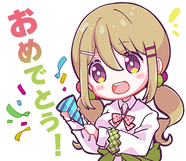 1girl :d blush bow bright_pupils brown_hair chibi collared_shirt confetti denonbu green_scrunchie hair_between_eyes hair_bobbles hair_ornament hairclip holding holding_party_popper kayano_futaba long_hair long_sleeves looking_at_viewer low_twintails lowres nonkomu_(furiten5553) official_art open_mouth outline party_popper red_bow scrunchie shirt sidelocks smile solo translation_request transparent_background twintails violet_eyes white_outline white_pupils white_shirt wrist_scrunchie