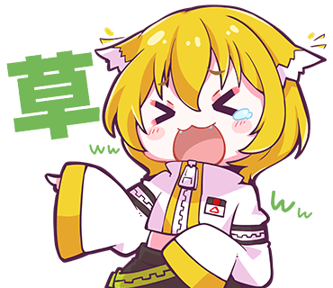 &gt;_&lt; 1girl :d black_shorts blonde_hair blush chibi closed_eyes colored_tips denonbu facing_viewer fangs hair_ears jacket laughing long_sleeves lowres midriff multicolored_hair nonkomu_(furiten5553) official_art open_mouth outline pointing short_hair shorts sleeves_past_fingers sleeves_past_wrists smile solo taiga_lucia tearing_up tears translated transparent_background white_hair white_jacket white_outline xd zipper zipper_pull_tab