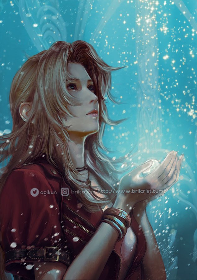 1girl aerith_gainsborough bangle bracelet breasts brilcrist brown_hair choker dress final_fantasy final_fantasy_vii final_fantasy_vii_rebirth final_fantasy_vii_remake flower_choker instagram_logo instagram_username jacket jewelry long_hair looking_up materia medium_breasts own_hands_together parted_bangs parted_lips pink_dress portrait red_jacket short_sleeves sidelocks solo tumblr_username twitter_logo twitter_username upper_body wavy_hair