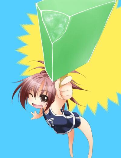 annette_harvey atelier-moo bare_legs bare_shoulders brown_eyes chibi food from_above full_body hair_between_eyes holding holding_food holding_popsicle lasting_anthem one_eye_closed open_mouth popsicle popsicle_stick redhead shorts sleeveless smile solo standing summer