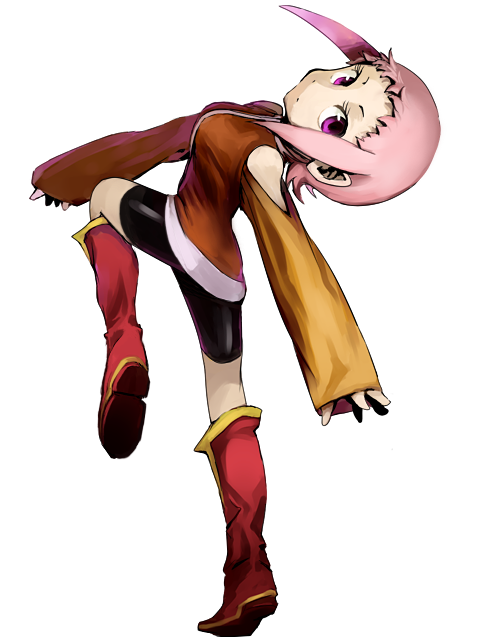 1girl bare_shoulders bike_shorts boots character_request knee_boots looking_back phima pink_eyes pink_hair short_hair simple_background sleeves_past_wrists solo white_background