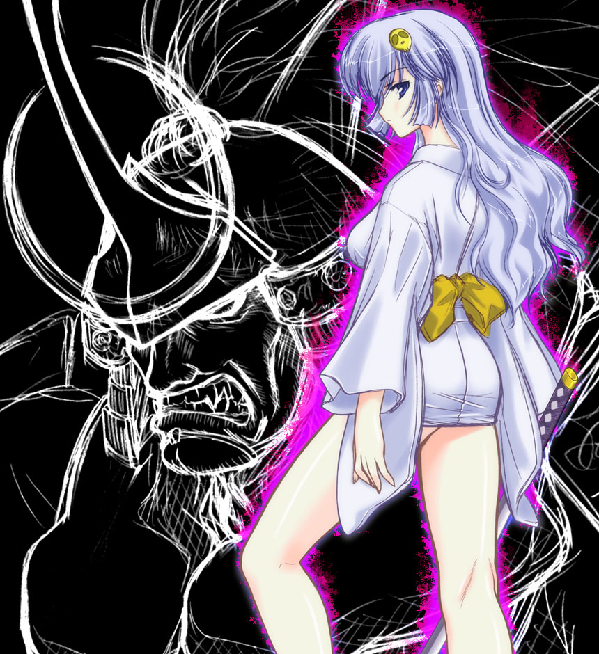 blue_hair genderswap japanese_clothes katana midnight_bliss sword vampire_(game) weapon
