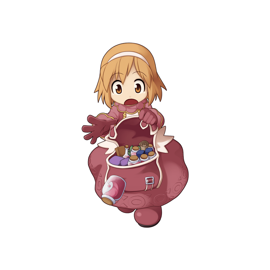 1girl blonde_hair bottle breasts brown_eyes chibi dress dropping full_body gloves hairband jacket looking_down medium_bangs merchant_(ragnarok_online) official_art open_mouth pink_dress pink_footwear pink_gloves pink_jacket potion ragnarok_online scroll shoes short_hair shrug_(clothing) simple_background small_breasts socks solo surprised tachi-e transparent_background walking white_hairband yuichirou