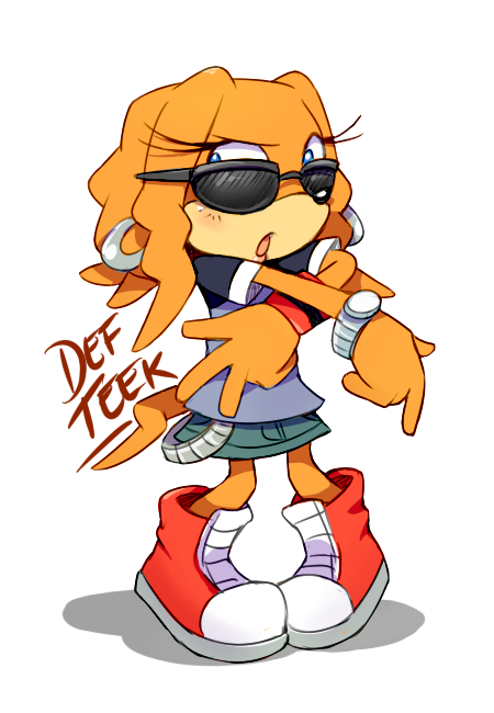 1girl alternate_costume blue_eyes cylent_nite full_body furry furry_female open_mouth pigeon-toed red_footwear simple_background sonic_(series) sonic_adventure sunglasses tail tikal_the_echidna watch watch white_background