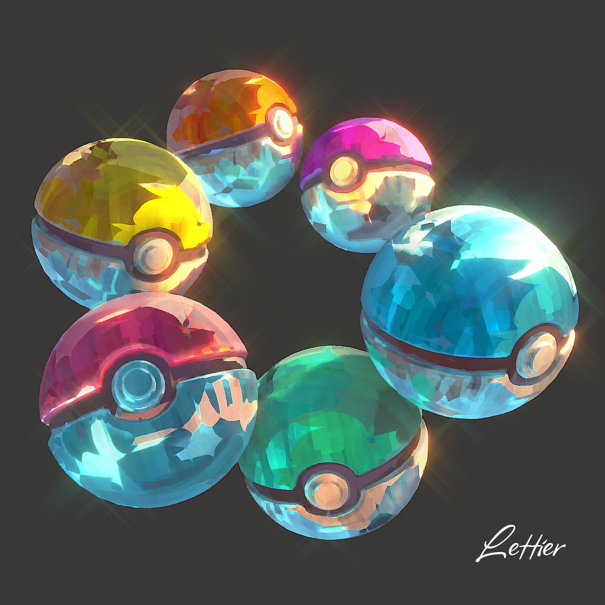 artist_name ball commentary glowing grey_background highres lettier no_humans poke_ball poke_ball_(basic) pokemon signature simple_background still_life symbol-only_commentary