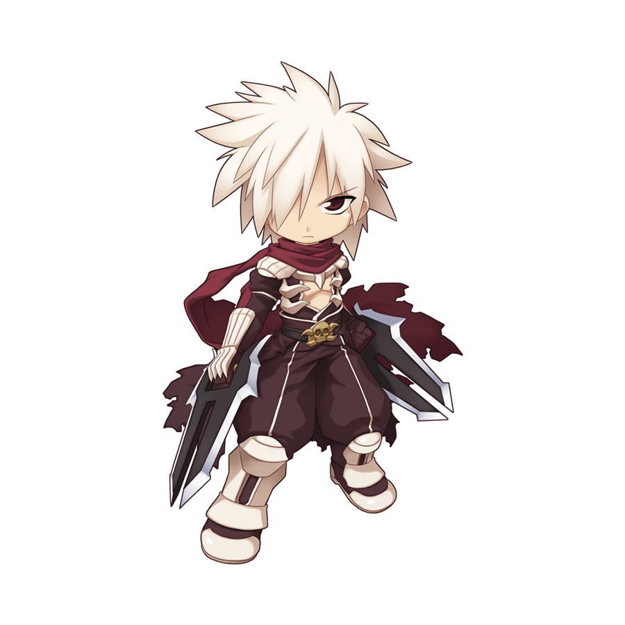 1boy armor armored_boots assassin_cross_(ragnarok_online) black_cape black_pants black_shirt boots cape chibi closed_mouth dagger dual_wielding frown full_body hair_between_eyes hair_over_one_eye holding holding_dagger holding_knife holding_weapon jamadhar knife long_bangs male_focus official_art pants pauldrons ragnarok_online red_eyes red_scarf scarf shirt short_hair shoulder_armor simple_background skull solo spiky_hair standing tachi-e torn_cape torn_clothes torn_scarf transparent_background v-shaped_eyebrows vambraces waist_cape weapon white_hair yuichirou