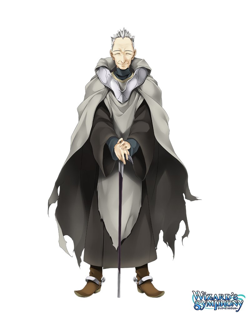 ^_^ atelier-moo bald cloak closed_eyes closed_mouth copyright_name forehead logo long_sleeves looking_at_viewer mechusera old old_man rope shoes short_hair simple_background smile solo staff white_background white_hair wizards_symphony