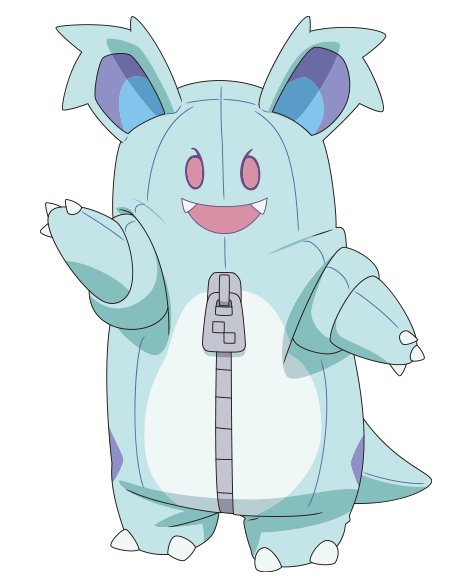 1girl claws fangs full_body hand_up looking_at_viewer mascot_costume nidothing official_art pokemon pokemon_(anime) pokemon_horizons solo standing transparent_background zipper zipper_pull_tab