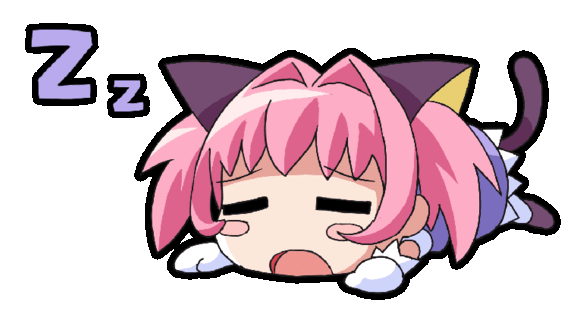 1girl animal_ears animated animated_gif blush_stickers cat_ears cat_girl cat_tail chibi closed_eyes colinarmis dress full_body gloves hair_intakes looping_animation lying miracle-chan on_stomach original pink_hair purple_dress sleeping solo tail twintails white_gloves zzz
